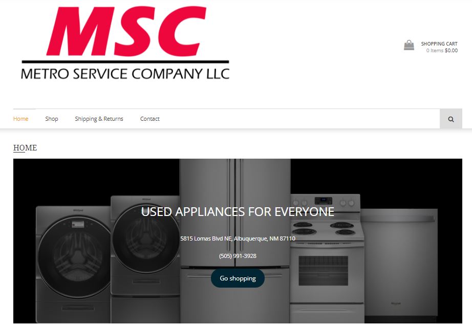 MSC webpage landing page with logo and inventory